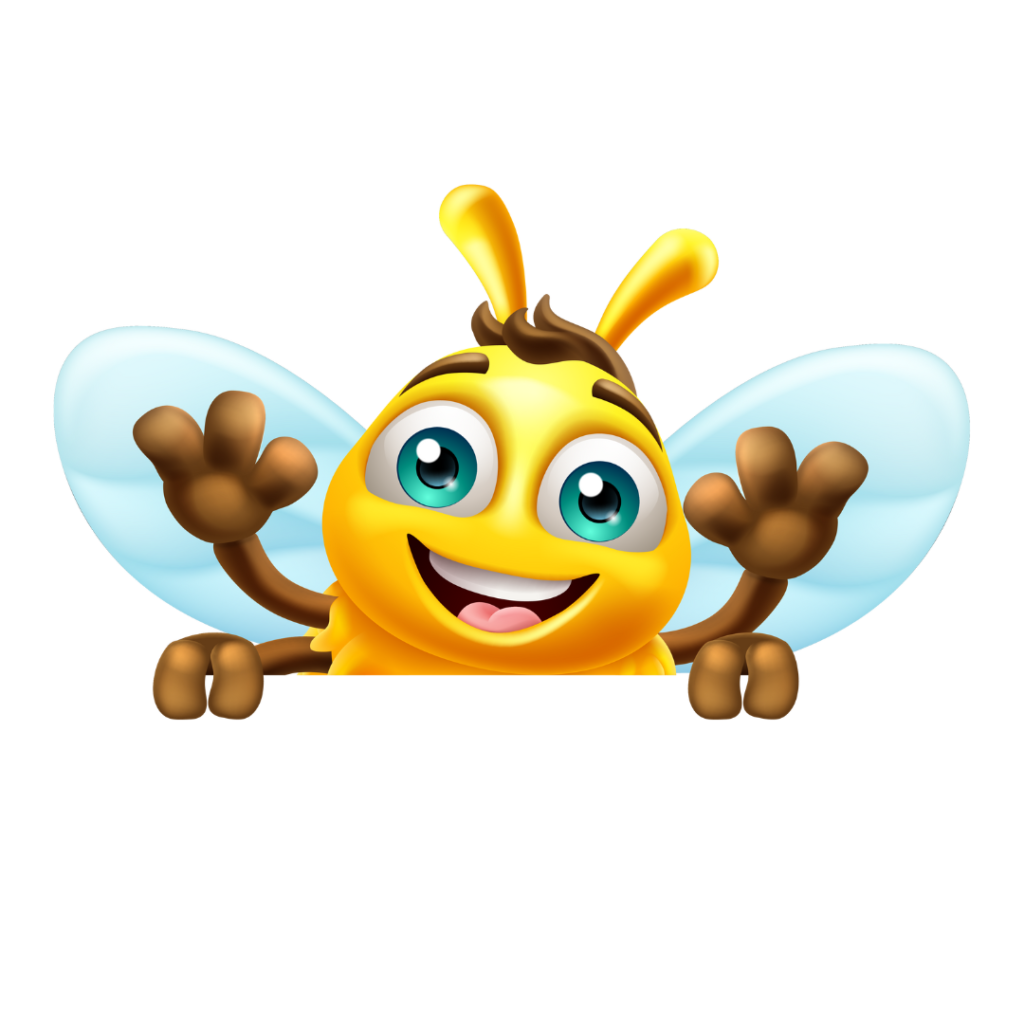 Cartoon Bee smiling with hands up