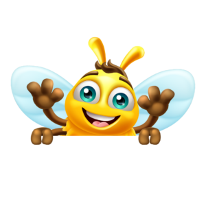 Cartoon Bee smiling with hands up
